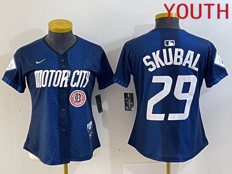 Youth Detroit Tigers 29 Skubal Blue City Edition Nike 2024 MLB Jersey style 4